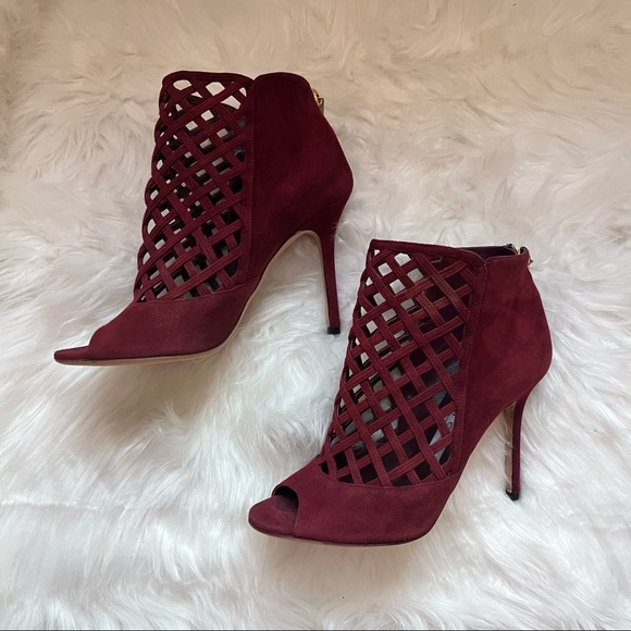 *SOLD* JIMMY CHOO Logo Dane Open Toe Caged Suede Booties - Picture 9 of 12